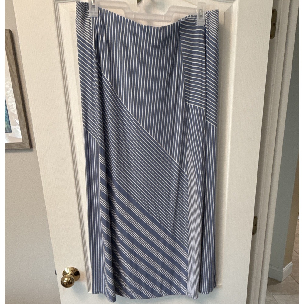 Tommy Bahama Blue/White Striped Knit Pull-On Midi A-Line Skirt XL